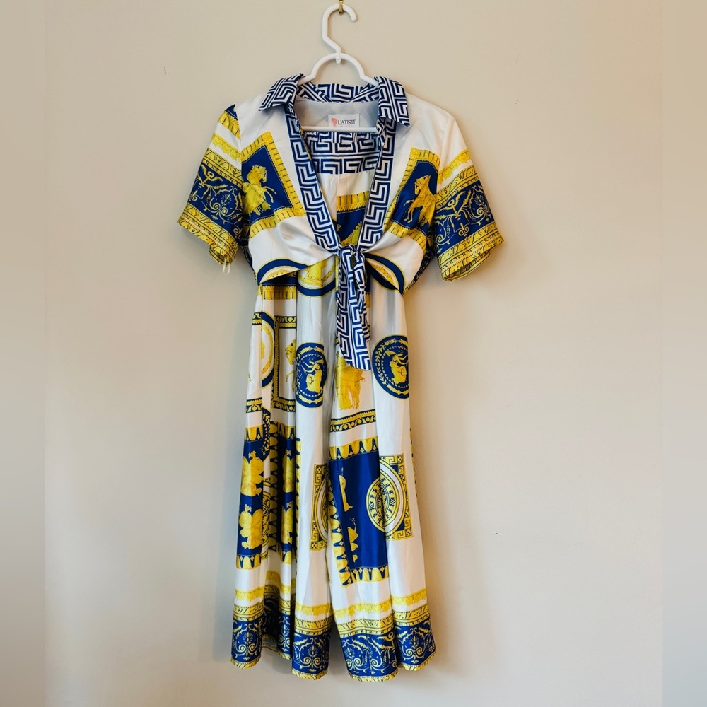 L’ATISTE Two Piece Yellow / Blue Cropped Jumpsuit - Size M